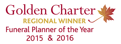 Golden Charter Regional Winner - Funeral Planner of the year 2015 & 2016